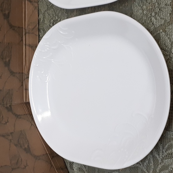 CORELLE VITRELLE " CHERISH " BOUTIQUE EMBOSSED OVAL 2 PC. PLATTER'S - Picture 3 of 7